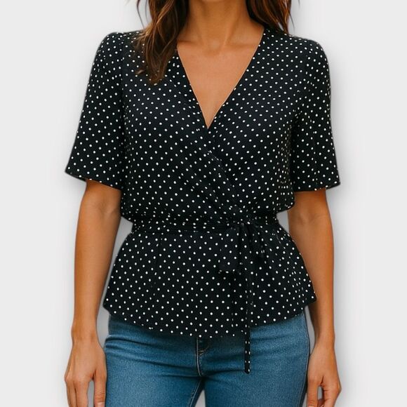 7 For All Mankind Tops - 7 for all mankind Polka Dot Wrap Blouse Size M